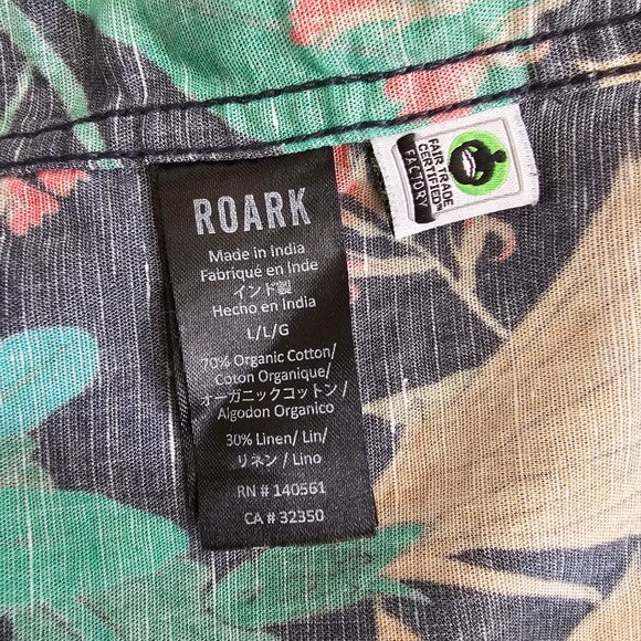 Roark Wildflower Organic Cotton Linen Blend Short Sleeve Button Up Shirt, L - Picture 6 of 8